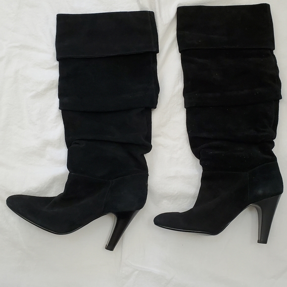 Nine West Black Suede Leather Slouch Heeled Boots - Picture 3 of 8